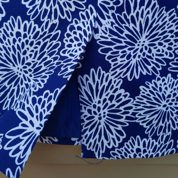 Liz Claiborne Straight Skirt Abstract Floral Print Blue White Cotton Blend - Picture 8 of 10